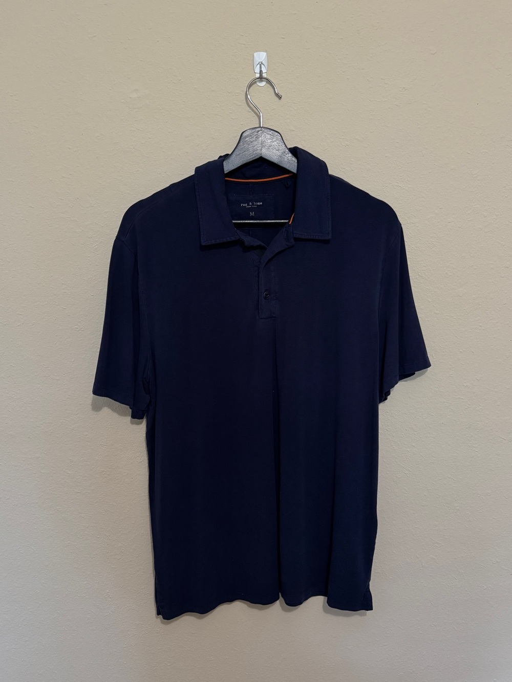 rag & bone Men's Navy Polo Shirt - Viscose fabric Size M